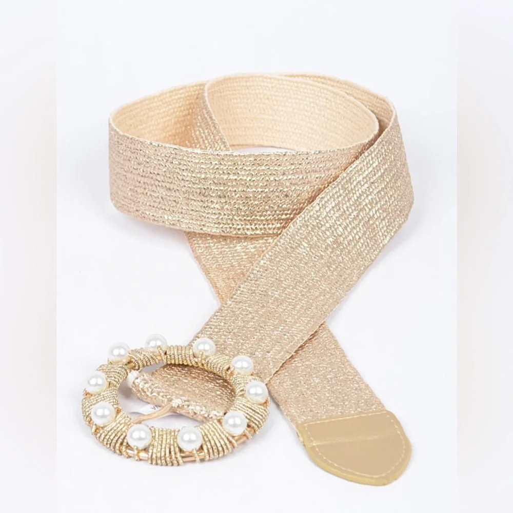 Plus Size Gold or Silver Metallic Straw Statement Belt